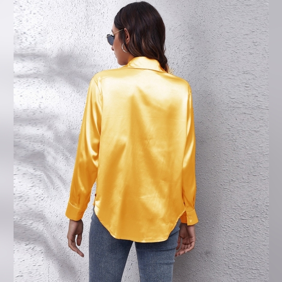 Gold Collared Neck Buttoned Long Sleeve Shirt - Picture 3 of 5